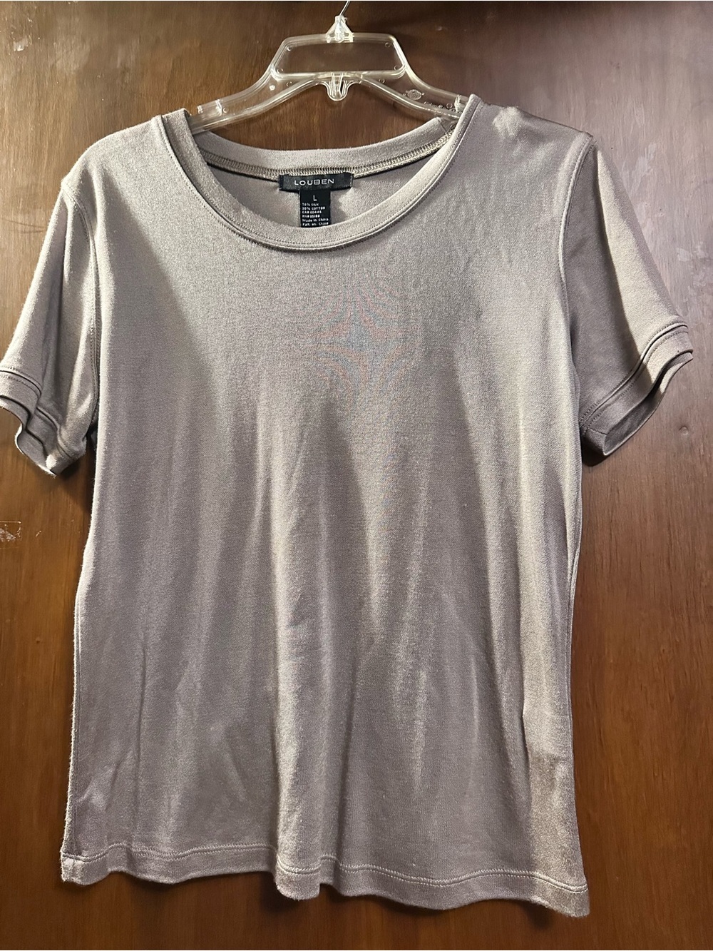 Silk and cotton Classic Crewneck Tee in Taupe by Louben
